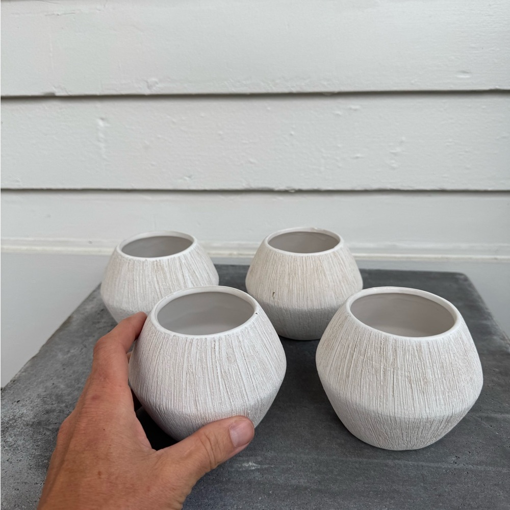Modern White Textured Vase Planter Small Avon Pots set of 4 - Picture 6 of 8